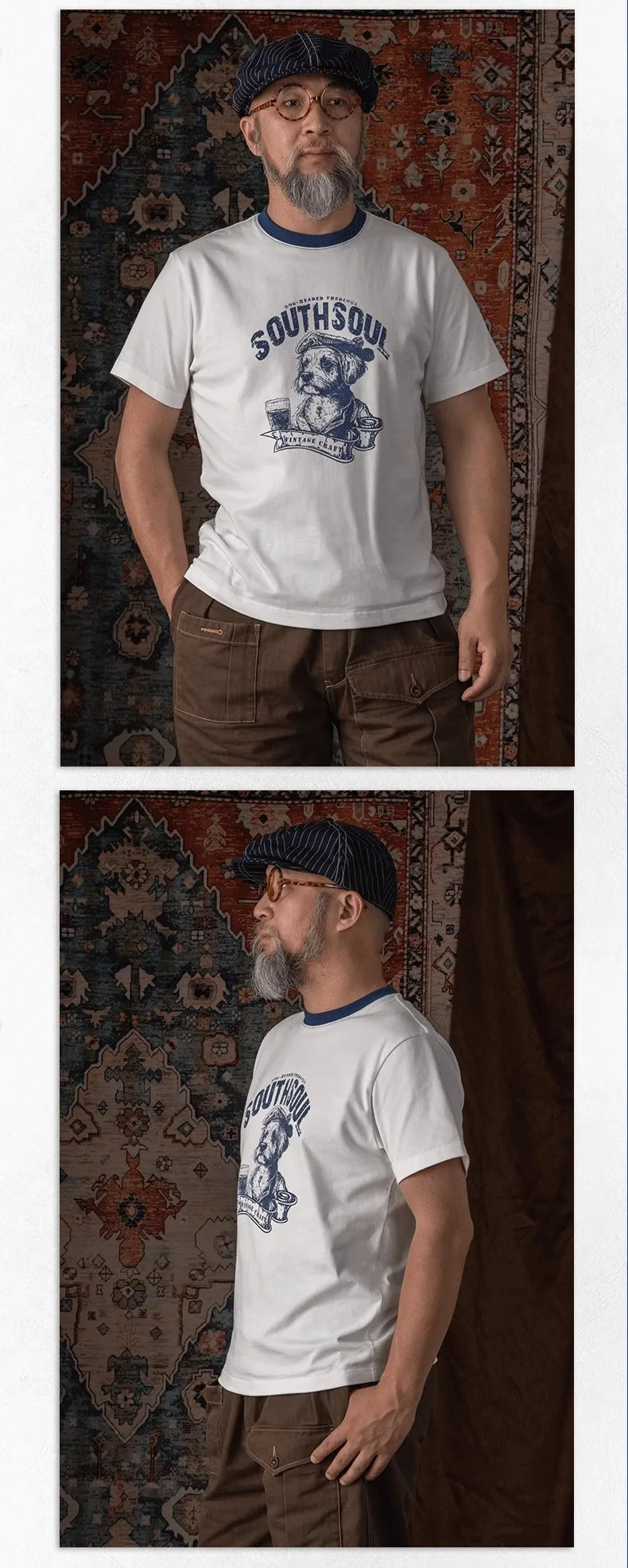 American vintage heavyweight cotton 280g contrasting thread print T-shirt for men with small neckline anti-shrinking Street King Limited