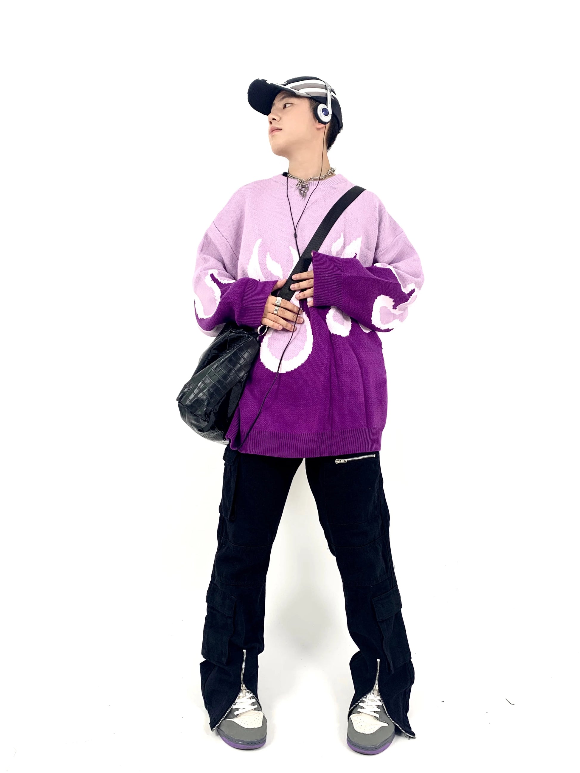 Hip Hop Fire Knitted Oversized Sweater Men Autumn Winter O-neck Long Sleeve Pullover Streetwear New Loose Tops Sweaters Clothing Street King Limited