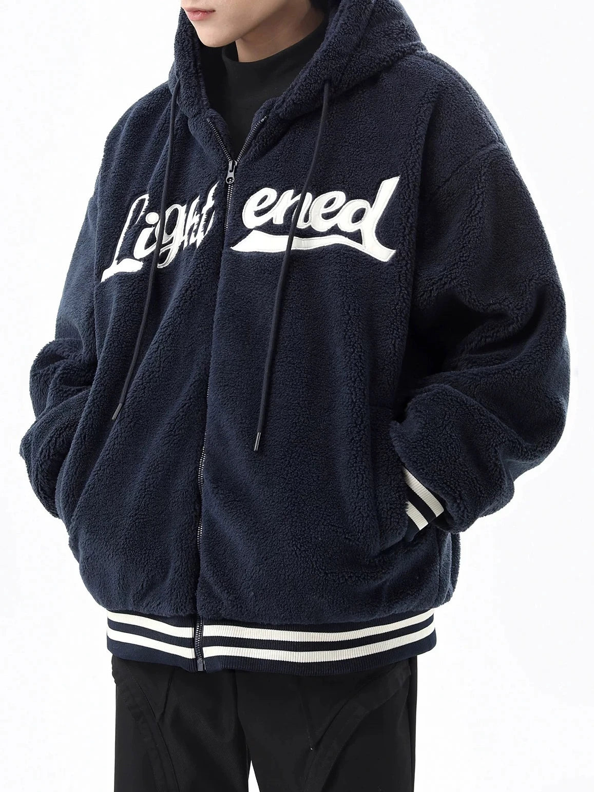 men fleece jackets and coats casual letter embroidery hairy zipper hooded outerwear warm streetwear parkas loose bomber jacket unique default style 3463