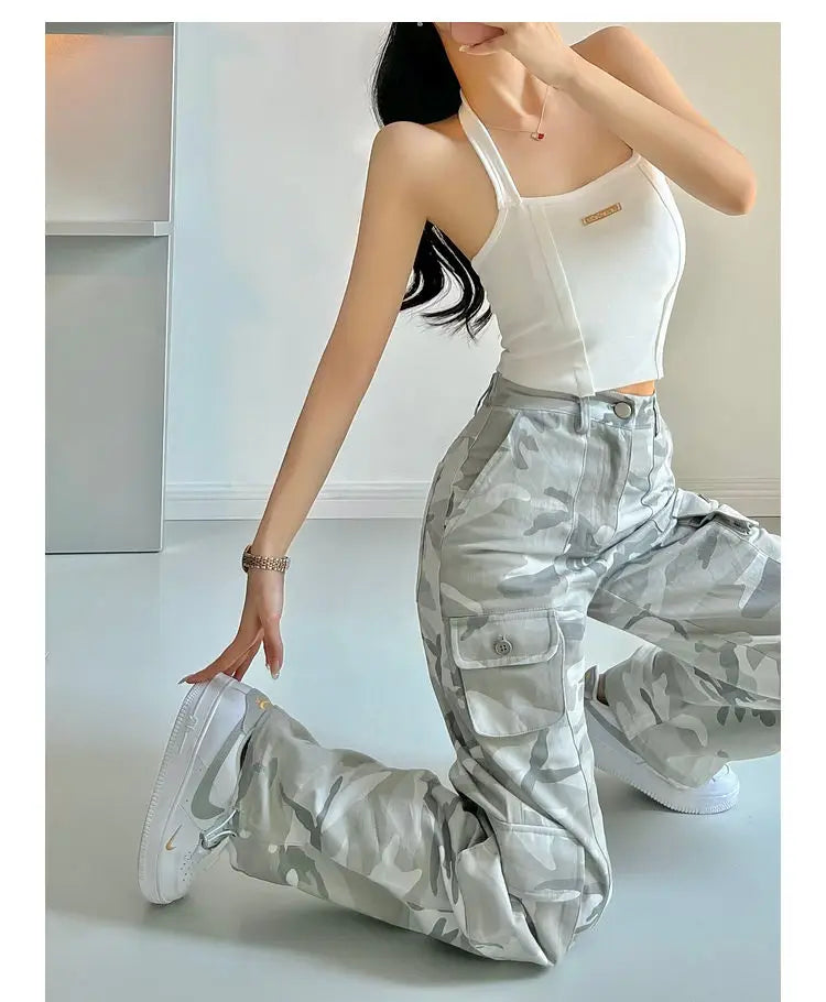 Camouflage grey cargo pants women American vintage streetwear straight loose summer hiphop hot pants ins cargo pants womens 2023 Street King Limited