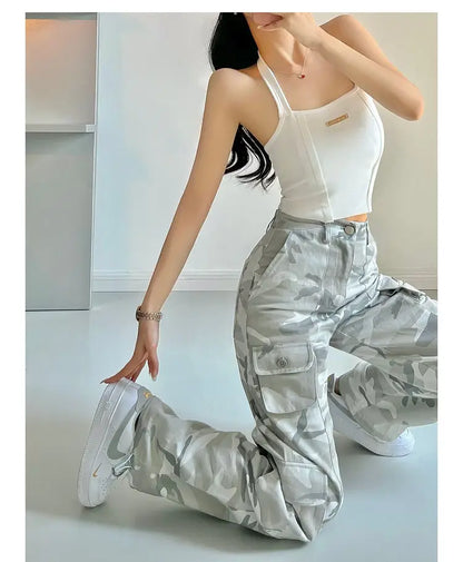 Camouflage grey cargo pants women American vintage streetwear straight loose summer hiphop hot pants ins cargo pants womens 2023 Street King Limited