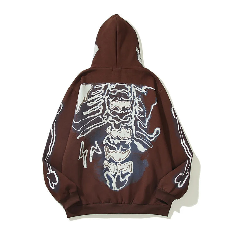 Cactus Jack Zipper Hoodie for Men Skull Print Pullover Hoodies Halloween Hip-hop Hooded Cardigan Zip Up Washed Y2k Clothes Man Street King Limited