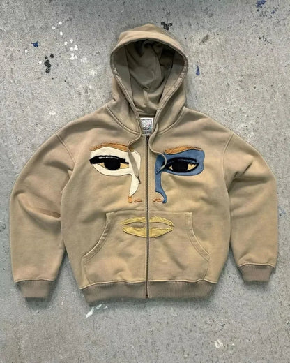 Fashionable Cartoon Embroidered Oversized Cardigan Jacket Women Y2k Harajuku Hip-hop Gothic Punk Casual Loose Zipper Hoodie Men Street King Limited