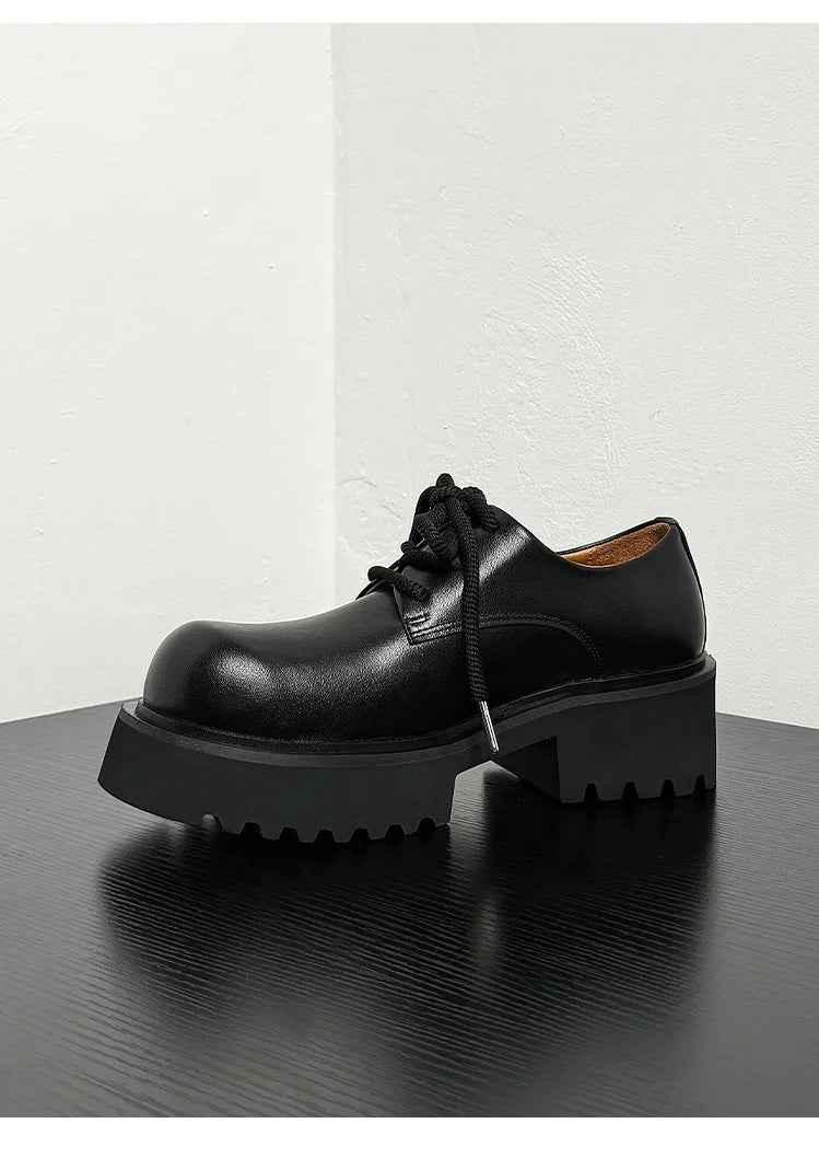 Men High Quality Genuine Leather Streetwear Fashion Casual Hip Hop Derby Shoes Cow Leather Rubber Foam Sole High Heels Shoes Street King Limited