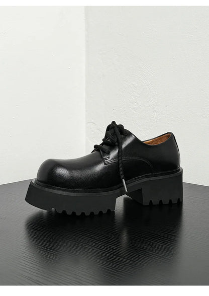 Men High Quality Genuine Leather Streetwear Fashion Casual Hip Hop Derby Shoes Cow Leather Rubber Foam Sole High Heels Shoes Street King Limited