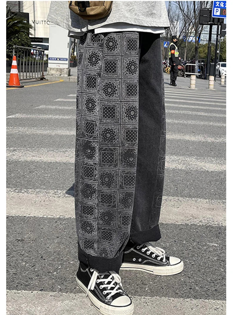 rainbowtouches bandana paisley pants mens high street color matching full print straight hip hop retro legged casual pant unisex unique default style 682