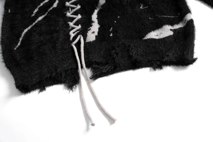 Front Lace Up Tie Dye Frayed High Neck Sweaters Men's High Street Retro Casual Oversized Unisex Woolen Clothes Knitted Sweater Street King Limited