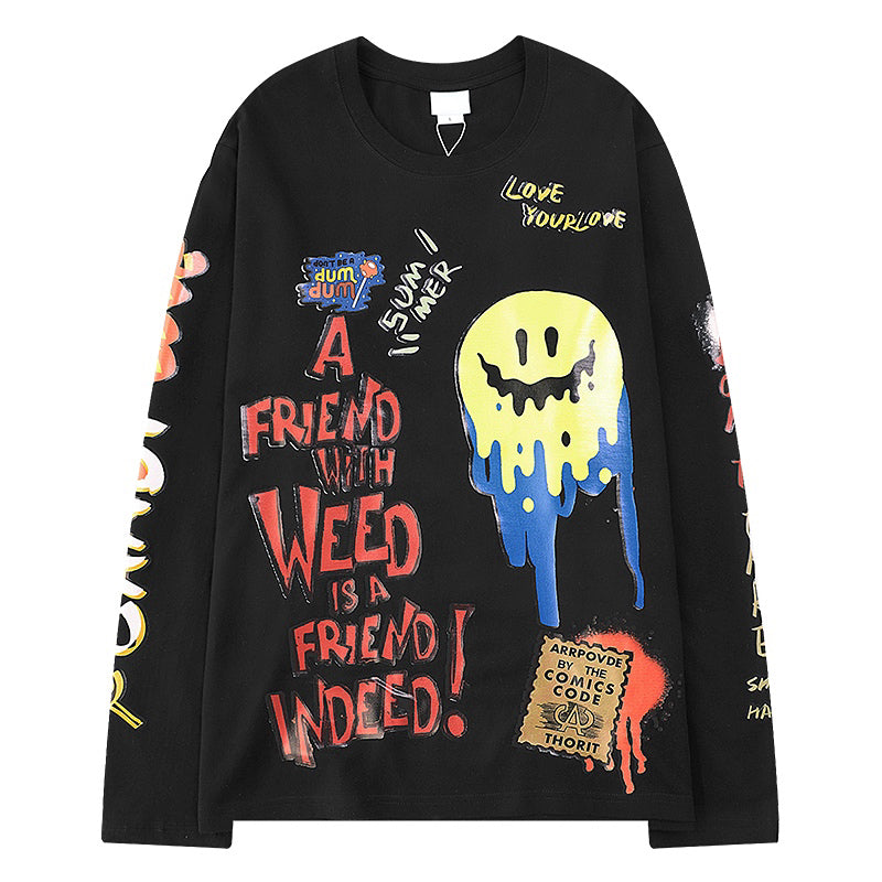 Hip Hop Streetwear T Shirt Graffiti Graphic Harajuku T-Shirt 2023 Mens Cotton Long Sleeve Tshirt Streetwear Oversized T Shirt Street King Limited