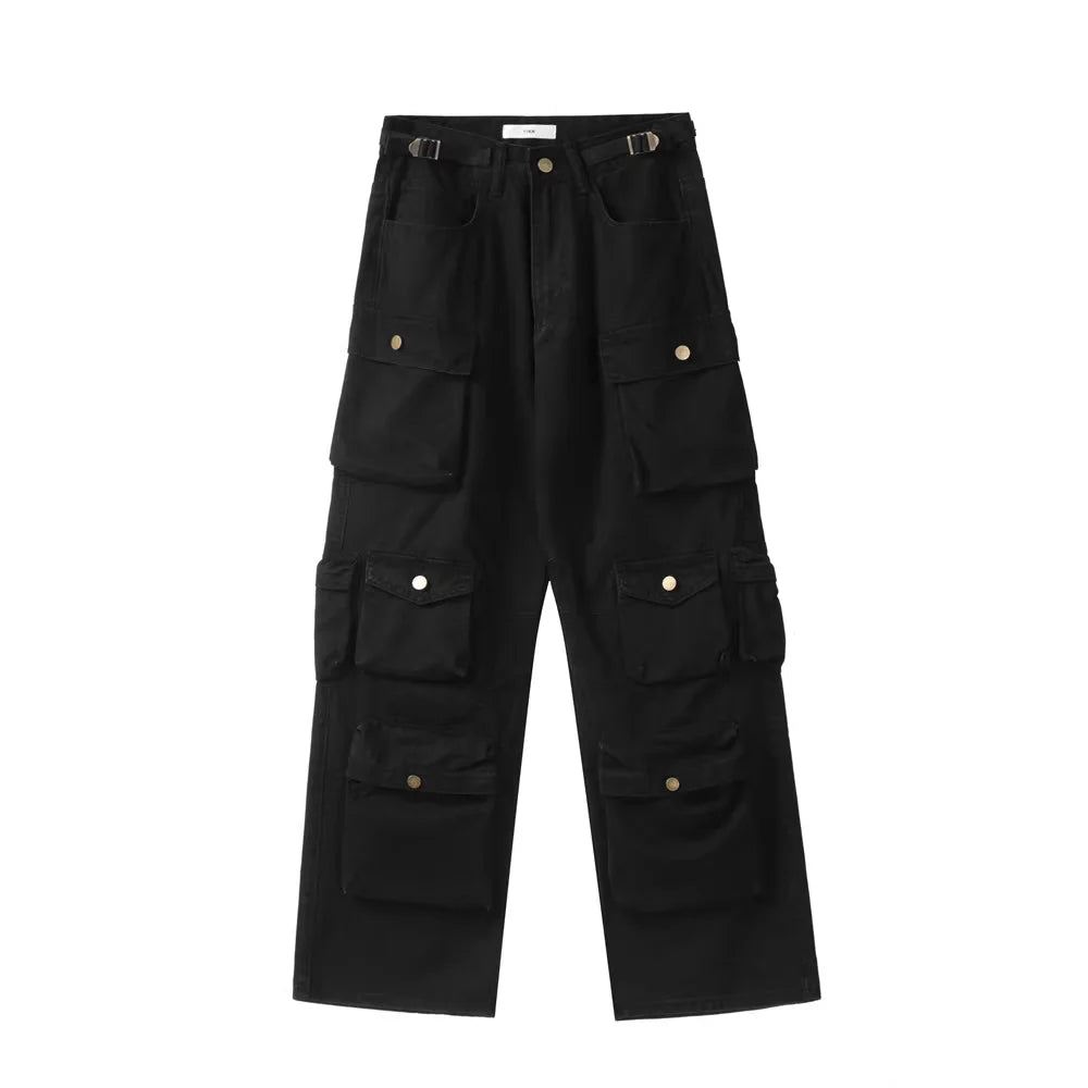 new multi pocket heavy industry washed cargo pants mens high rise loose y2k vintage streetwear oversized straight leg jeans unique cargo style 814