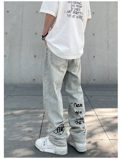 american gothic letter mens baggy jeans y2k retro harajuku straight denim trousers hip hop fashion printed jean man pants unique jeans style 570