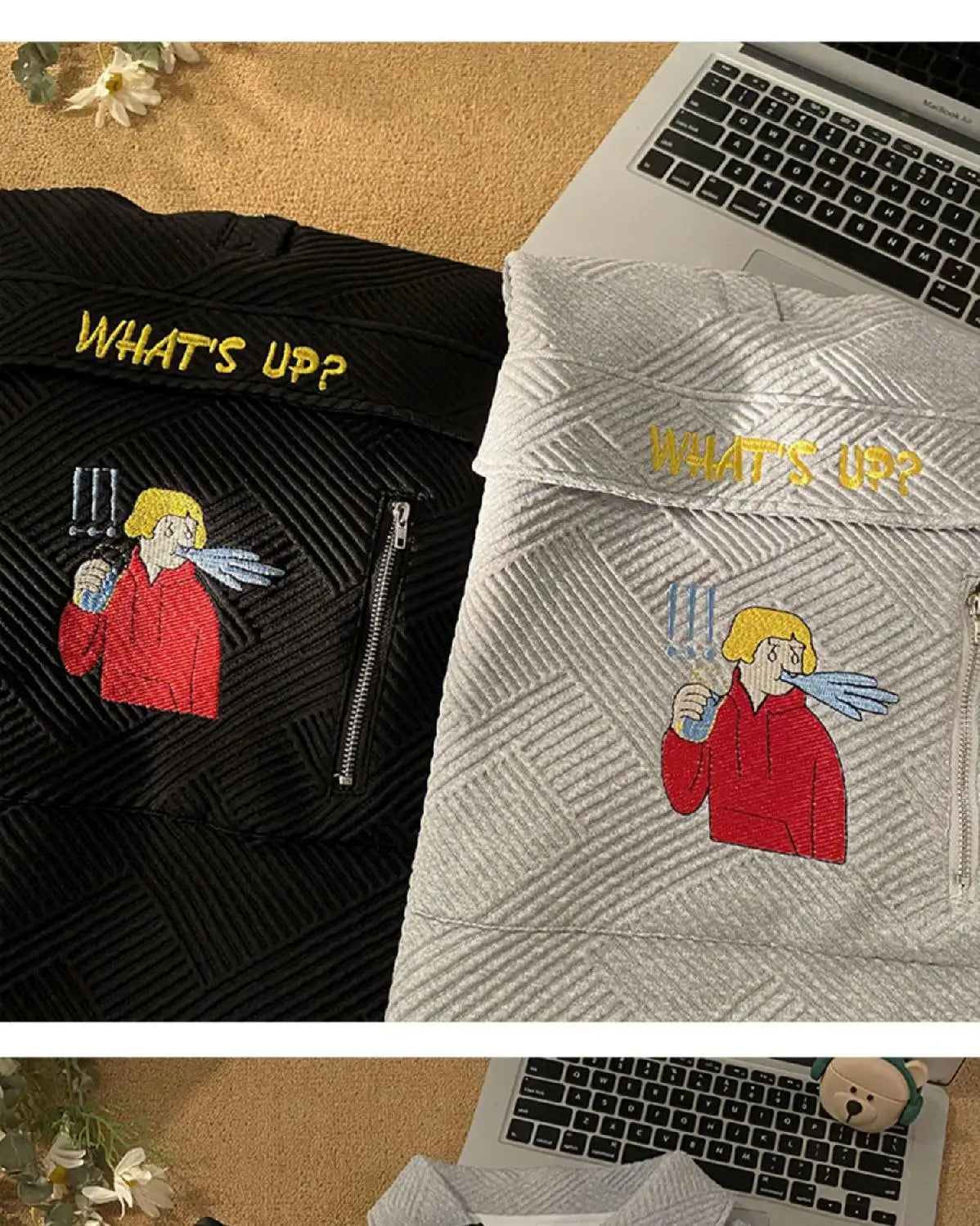Korean waffle short-sleeved polo shirt with cartoon pattern summer jacquard collar t-shirt for men ins Hong Kong style loose top Street King Limited