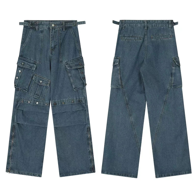 punk rivet denim jeans pants mens 2023 harajuku streetwear bottom zipper cotton casual oversize joggers straight pants trousers unique joggers style 3447