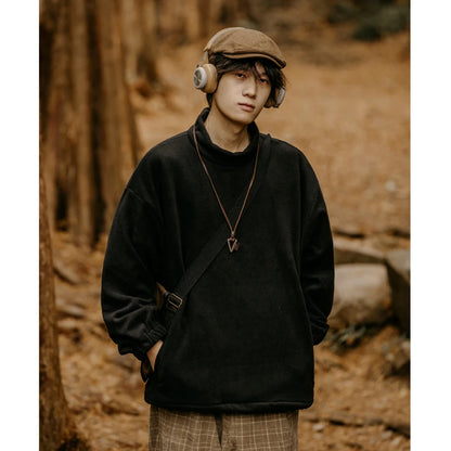 Men Women Winter Fleece Sweatshirt Korean Style Half High Collar Streetwear Oversized Couple Solid Color Autumn Warm Pullovers Street King Limited