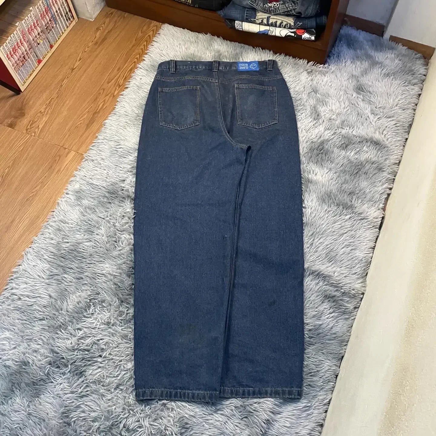 polar big boy y2k pants hip hop cartoon streetwear jeans embroidery retro blue baggy jeans mens womens high waist wide trouser vintage washed jeans