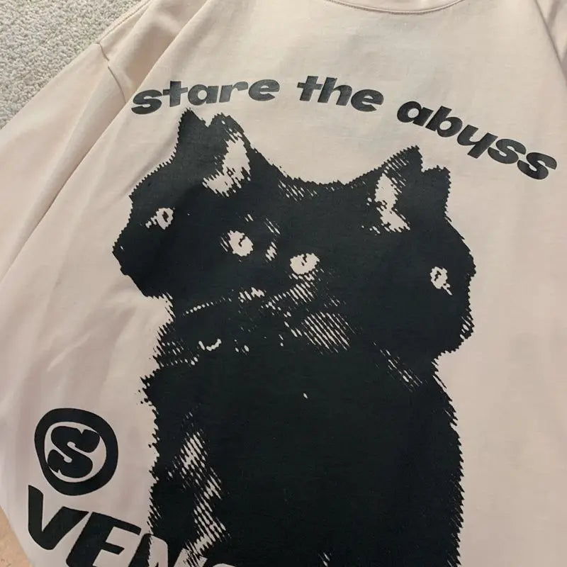 European and American Cute Cat Personalized Graphic T shirt Fashion y2k Cotton Street Retro Hip Hop Harajuku Oversized T shirt Street King Limited