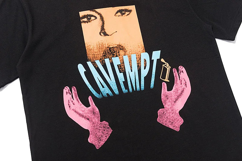 C.E T-shirts Men Woman Good Quality Cotton Casual Loose Vintage Abstract Face Printing Summer O-Neck CAVEMPT Top Tee Street King Limited
