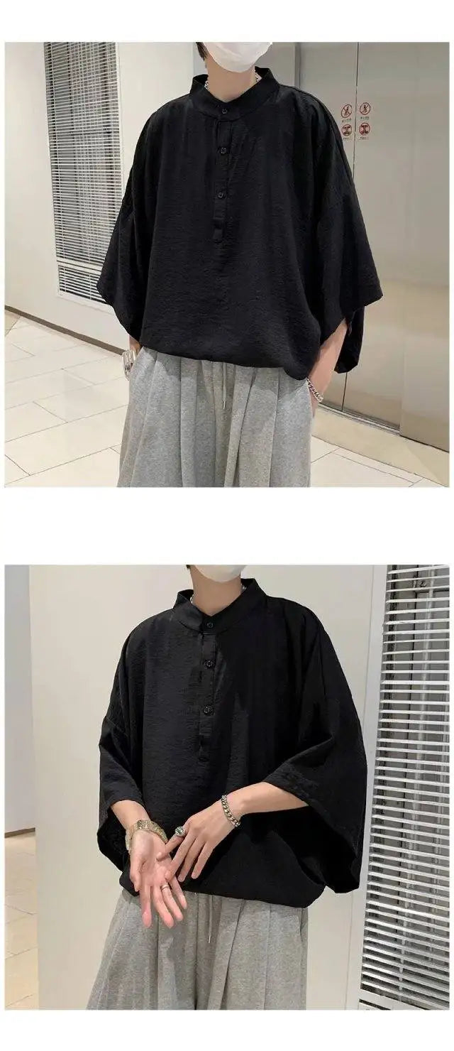 Summer Short Sleeved Shirt Men Oversized Fashion Black White Shirt Men Streetwear Korean Loose Pullover Shirt Mens Casual Shirts Street King Limited