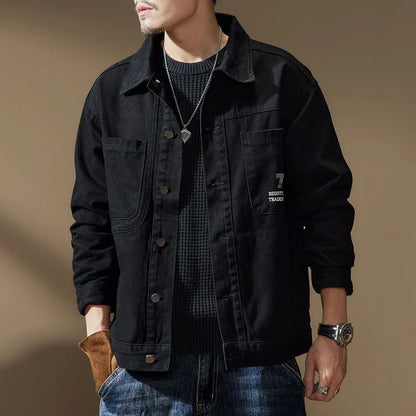 american retro workwear jacket for boys loose spring and autumn high street japanese style khaki casual trendy denim jacket tops denim street jeans