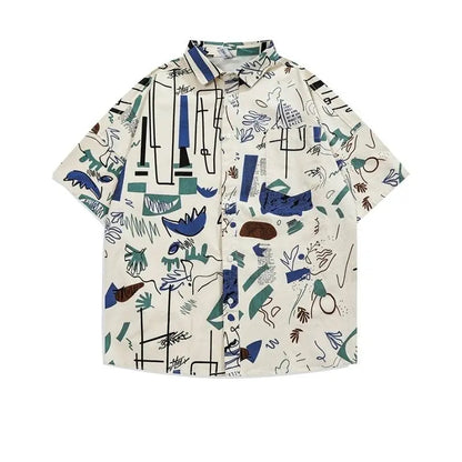 Summer Korean Trendy Brand Creative Printed Beach Short-sleeved Shirt Men's Japanese Street Y2K Personalized Couple Flower Shirt Street King Limited