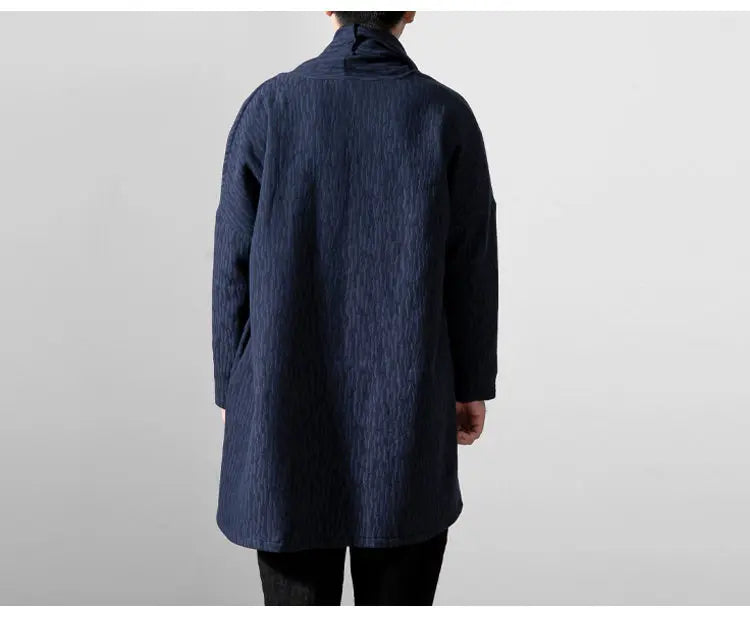 men autumn winter thick fleece liner loose casual punk gothic long cardigan trench coat streetwear kimono robe jacket outerwear unique default style 1009