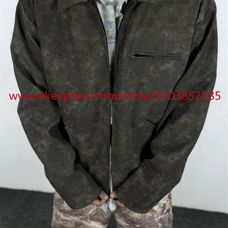 autumn and winter vintage long sleeved leather jacket american heavy duty motorcycle high street short style distressed lapel unique shorts style 1214