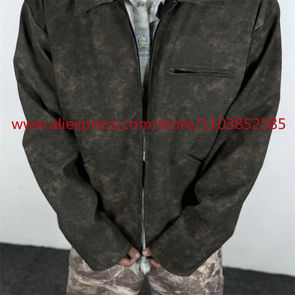 autumn and winter vintage long sleeved leather jacket american heavy duty motorcycle high street short style distressed lapel unique shorts style 1214