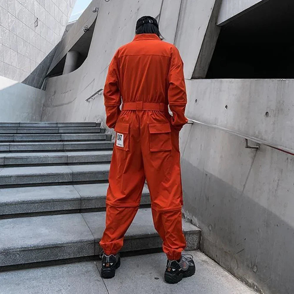 2023 autumn street short sleeve american jumpsuit mens jumpsuit suit motorcycle removable pants hip hop leg pants unique shorts style 4470