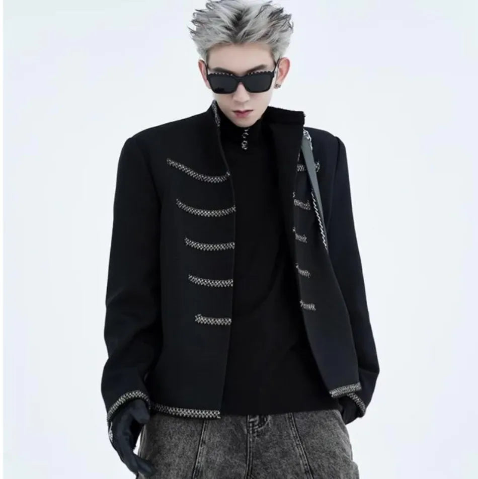 street black mens suit jacket 2024 new palace fashion stand collar unisex outwear oversized printing shoulder pads coats male unique default style 3970