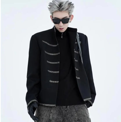 street black mens suit jacket 2024 new palace fashion stand collar unisex outwear oversized printing shoulder pads coats male unique default style 3970