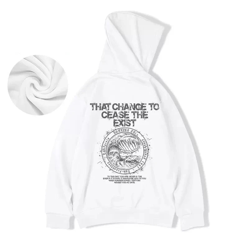 Wave Graphics Letter Print Loose Casual Fleece Hoodies For Men Autumn Retro High Street Oversized Hooded Sweatshirts Y2K Clothes Street King Limited