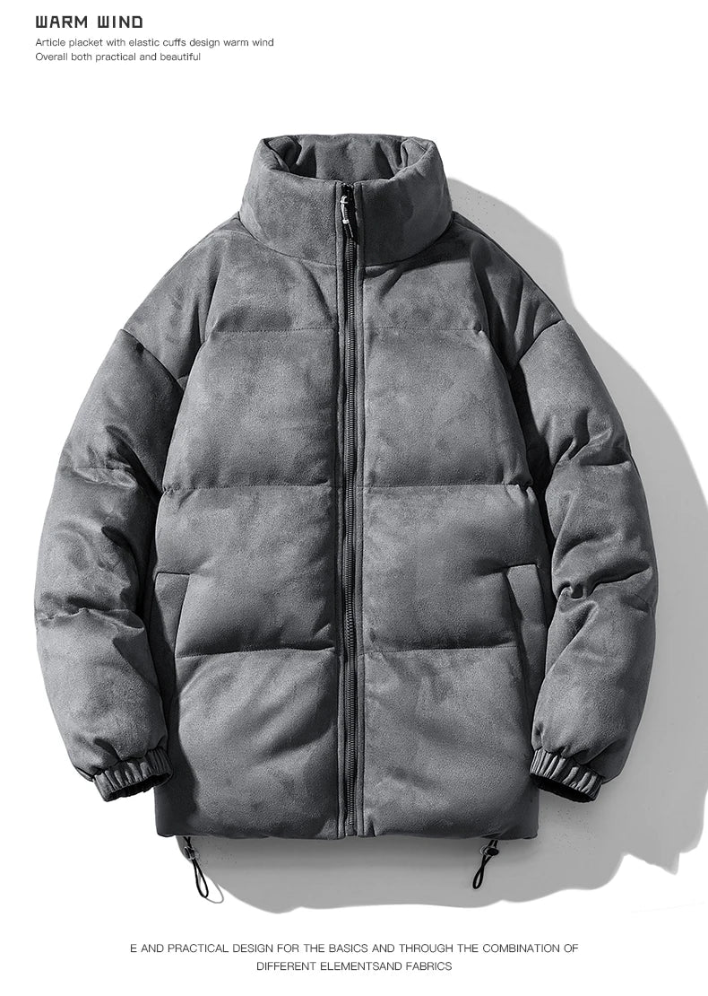 Streetwear Men's Winter Harajuku Fashion Jacket Parkas Bubble Jacket Oversize Warm Solid Coat Faux Suede Puffer Jacket Street King Limited