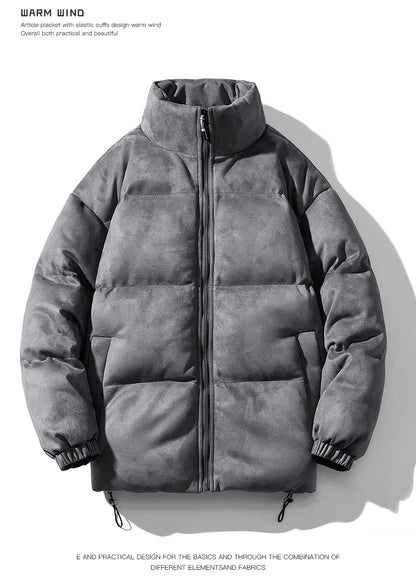 Streetwear Men's Winter Harajuku Fashion Jacket Parkas Bubble Jacket Oversize Warm Solid Coat Faux Suede Puffer Jacket Street King Limited
