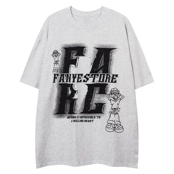 Men T Shirts Letter Cartoon Boy Print Short Sleeve T-shirt Harajuku Casual Loose Tees Y2k Fashion Streetwear Black Gray Unisex Street King Limited