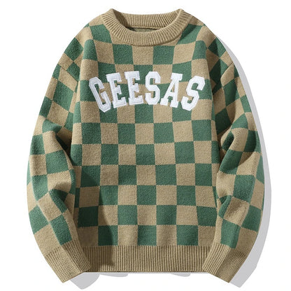 Rainbowtouches Streetwear Men Sweaters Winter Clothes Long Sleeve Casual Knitted Tops Harajuku Plaid Pullovers Couple Sweater Street King Limited