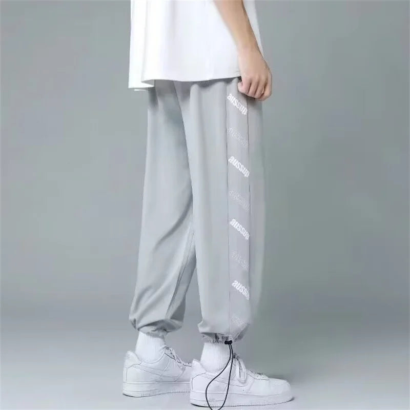 summer side letter printed straight pants mens drawstring sports joggers sweatpants y2k streetwear baggy casual trousers urban active pants