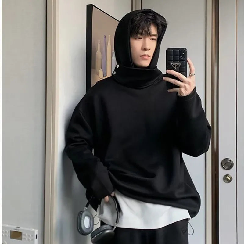 Solid Color Hoodies Men Women Japanese Loose Pullovers Sweatshirt Harajuku Detachable Neck Hoodie Autumn Spring Casual Overcoats Street King Limited