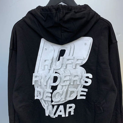 New WHO DECIDES WAR Hoodies Men Woman Deep Blue Oversized Vintage Eagle Printing Trend Hip Hop Hooded Hoodies Street King Limited