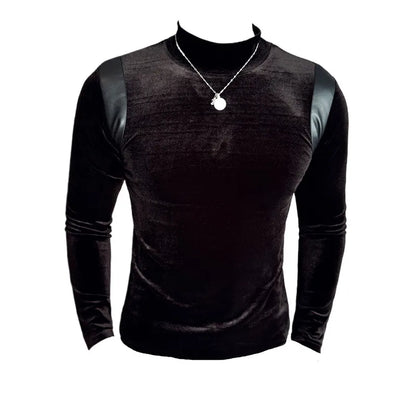 Turtleneck Stretch Slim-fit T-shirt Men Long Sleeve Thicken Elastic Velvet Retro Fashion Casual Tshirt Handsome Man T Shirts Street King Limited