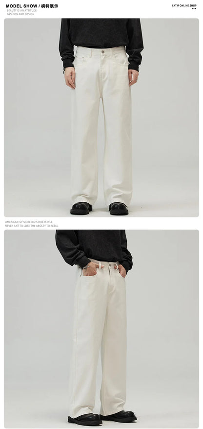 men solid color denim wide leg straight streetwear fashion loose casual jeans pants women y2k jeans trousers unique jeans style 1713