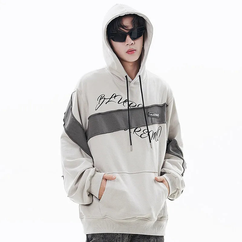 Men Hoodie Patchwork Letter Embroidered Hooded Sweatshirt Y2K Hip Hop Streetwear Harajuku High Street Pullover Coat Unisex Street King Limited