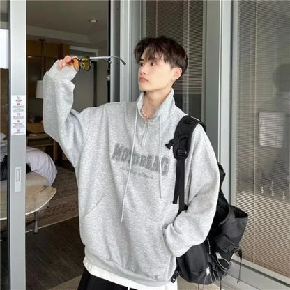 Street Half Zip Hoodie Mens Spring New Vintage Letter Embroidery Loose Sweatshirt Drawstring High Collar Big Pocket Pullover Top Street King Limited