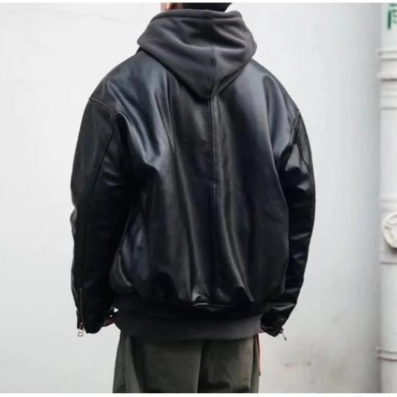 japanese street motorcycle set men thickened stand collar hip hop leather jacket harajuku casual pants 2 pcs bomber suit 2023 unique default style 4336