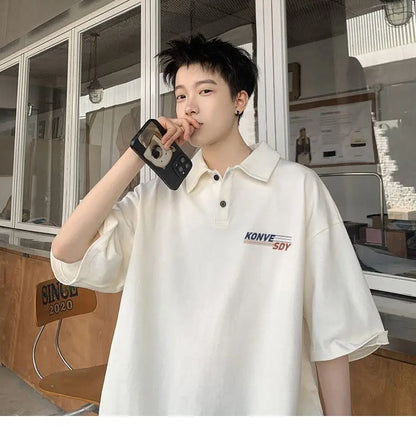 Fashionable American shirt short sleeved t shirt men summer loose casual tops student niche ins trend lapel T shirt clothing y2k Street King Limited