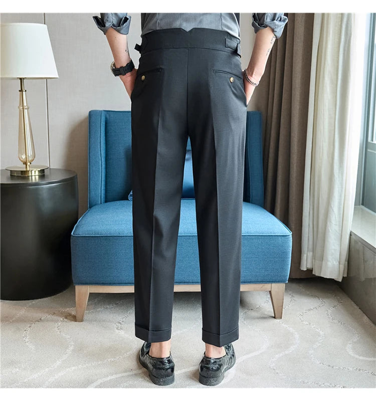 men naples waist business casual fashion vintage ankle length suit pant gentleman party dress pants trousers unique default style 1509