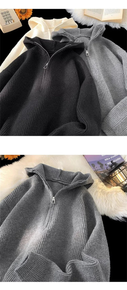 New Half Zipper sweater Knitted Sweater For Men Y2K Vintage Long Sleeve