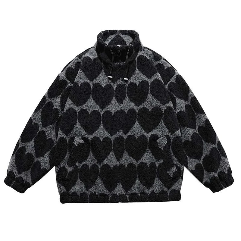 winter lambswool coat men casual streetwear grimace print parka hip hop grain fleece coat loose college warm outwear unisex new unique default style 4953