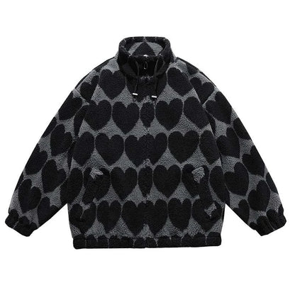 winter lambswool coat men casual streetwear grimace print parka hip hop grain fleece coat loose college warm outwear unisex new unique default style 4953