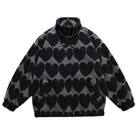 winter lambswool coat men casual streetwear grimace print parka hip hop grain fleece coat loose college warm outwear unisex new unique default style 4953