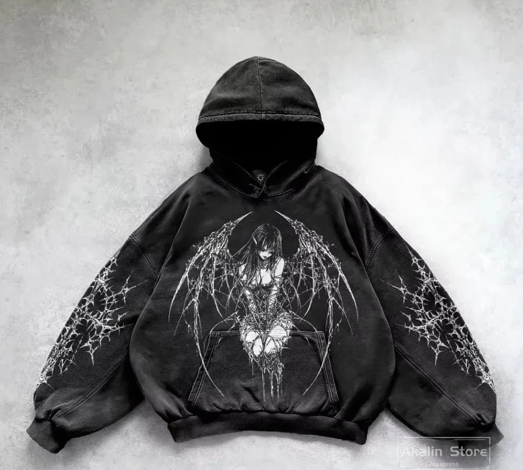Harajuku all cotton hoodies women heavy material gothic punk oversized hoodie sweatshirts goth y2k tops streetwear clothes Street King Limited