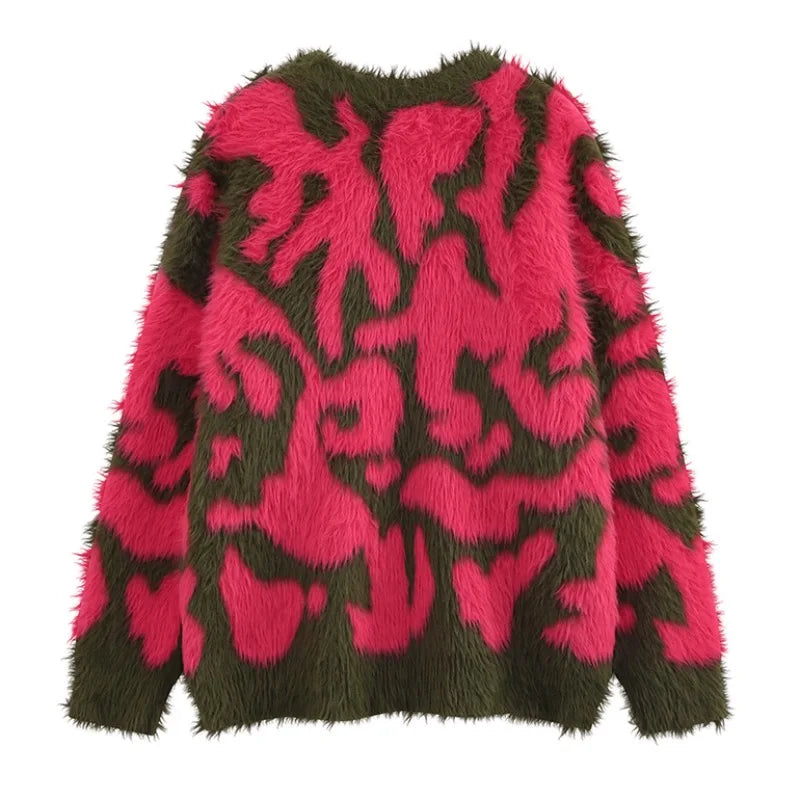 Irregular Contrast Color Knitted Sweater Unisex Harajuku Sweater Casual Warm Furry Pullover Streetwear Sweaters Jumpers Knitwear Street King Limited